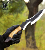 Hand-Forged Carbon Steel Bowie Knife: Brown Zigzag Handle, Leather Sheath