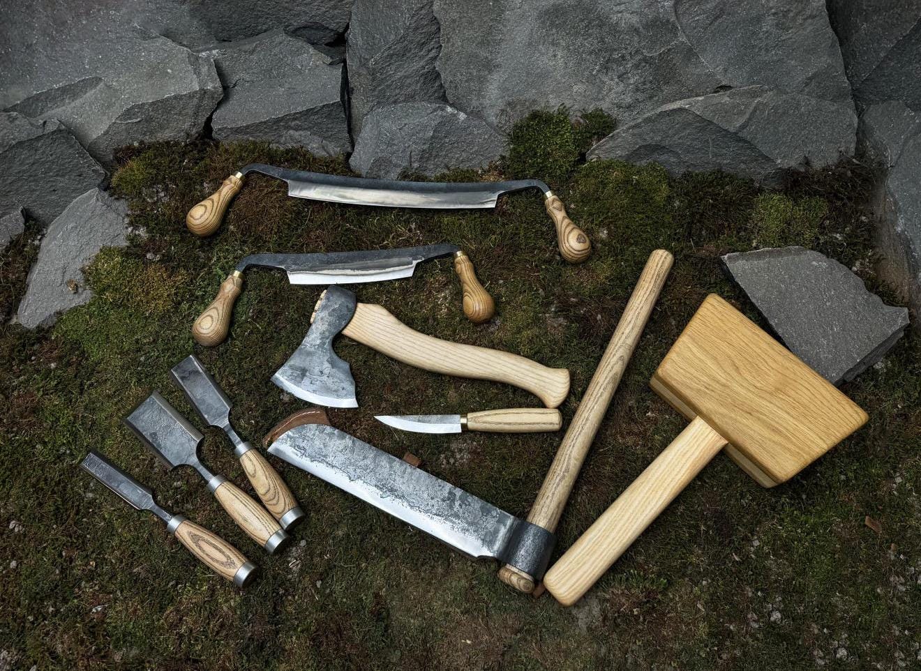 10 pieces pack Artisan Wood Carving Set – Axe, Mallet, Chisels  Knives for Spoon & Bowl Making