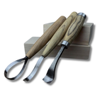 Hand-Forged Spoon Carving Set – 3-Piece Carbon Steel Tools with Ash Handles & Leather Roll