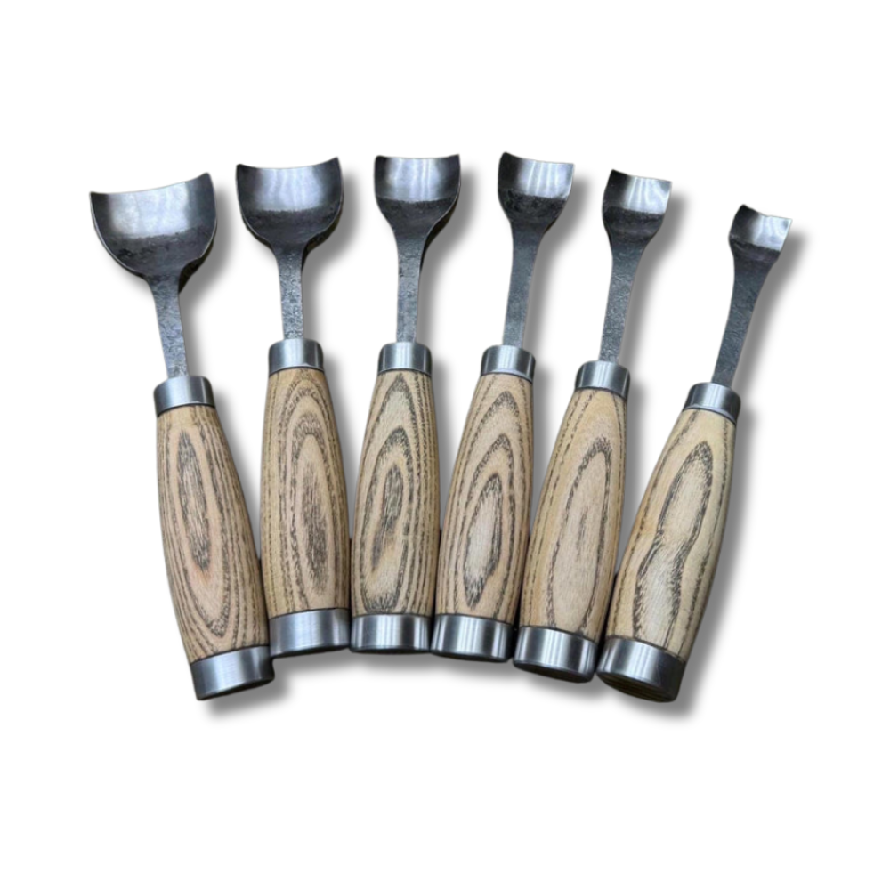 Hand-Forged Wood Carving Gouge Set | Whittling and Spoon Carving, Leather Roll
