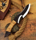 Hand-Forged Carbon Steel Bowie Knife: Brown Zigzag Handle, Leather Sheath