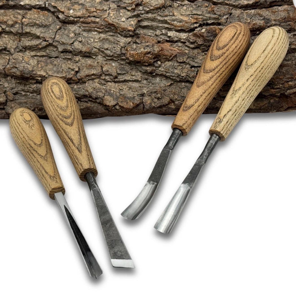 Hand Forged Wood Carving Chisel Set: Flat & Curved Gouges