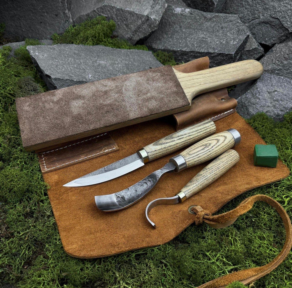 5-Piece Wood Carving Kit with Leather Roll