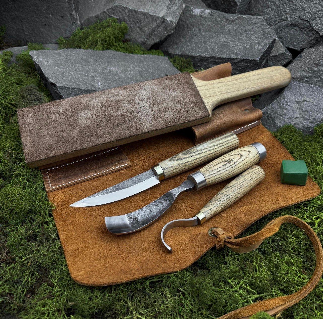 5-Piece Wood Carving Kit with Leather Roll