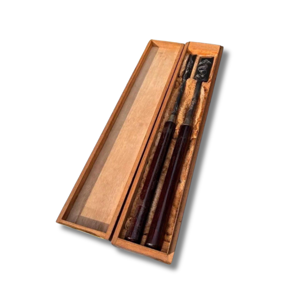Japanese Flat Chisel Set Crane Engraving 20cm Blade with Wooden Case