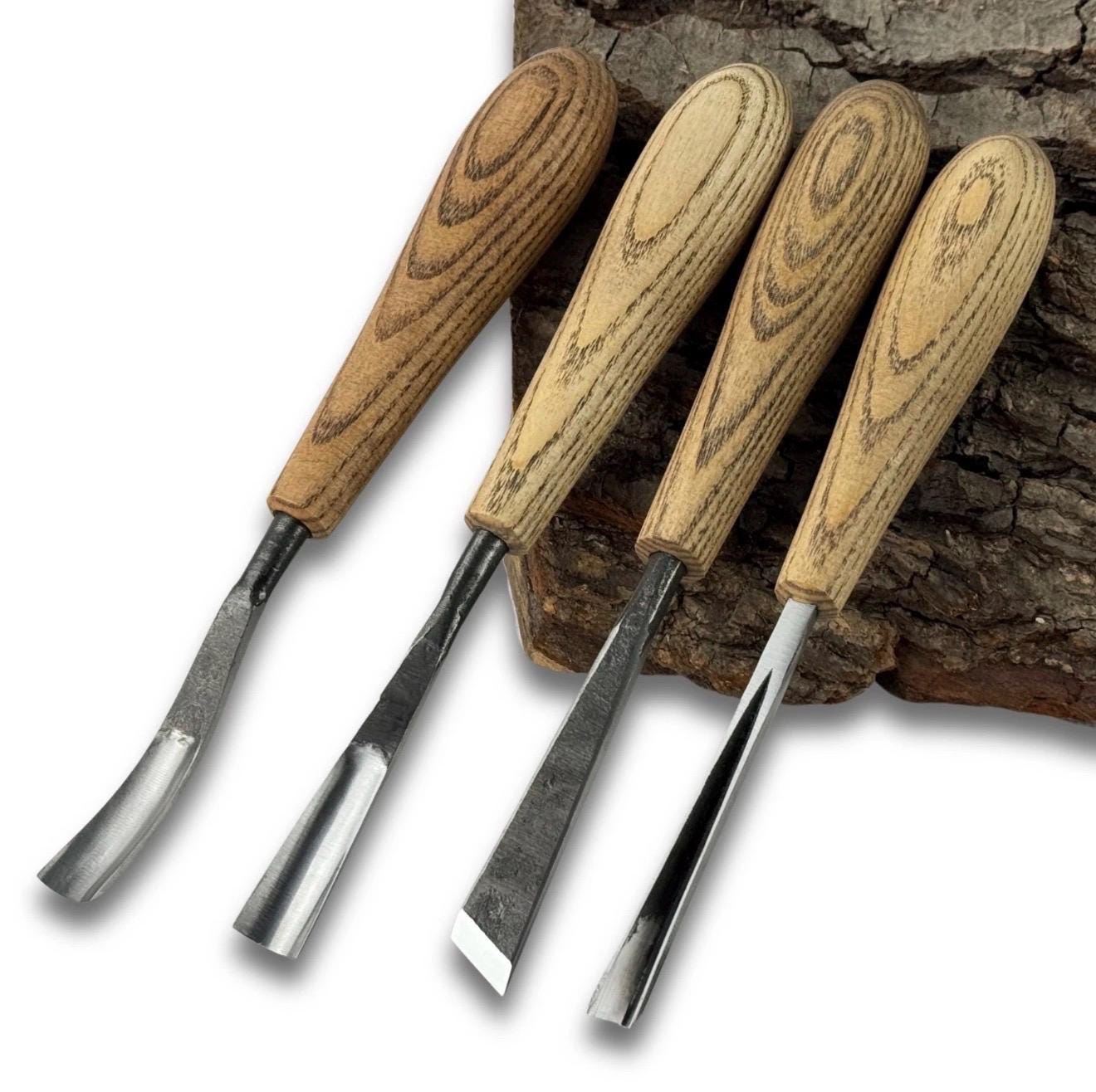 Hand Forged Wood Carving Chisel Set: Flat & Curved Gouges