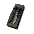 Personalized Damascus Hunting Knife: Engraved Handle, Leather Sheath