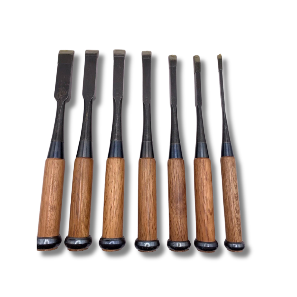 Set Of 7 Rare Koshimitsu Firmer Nomi Japanese Chisels - Unused