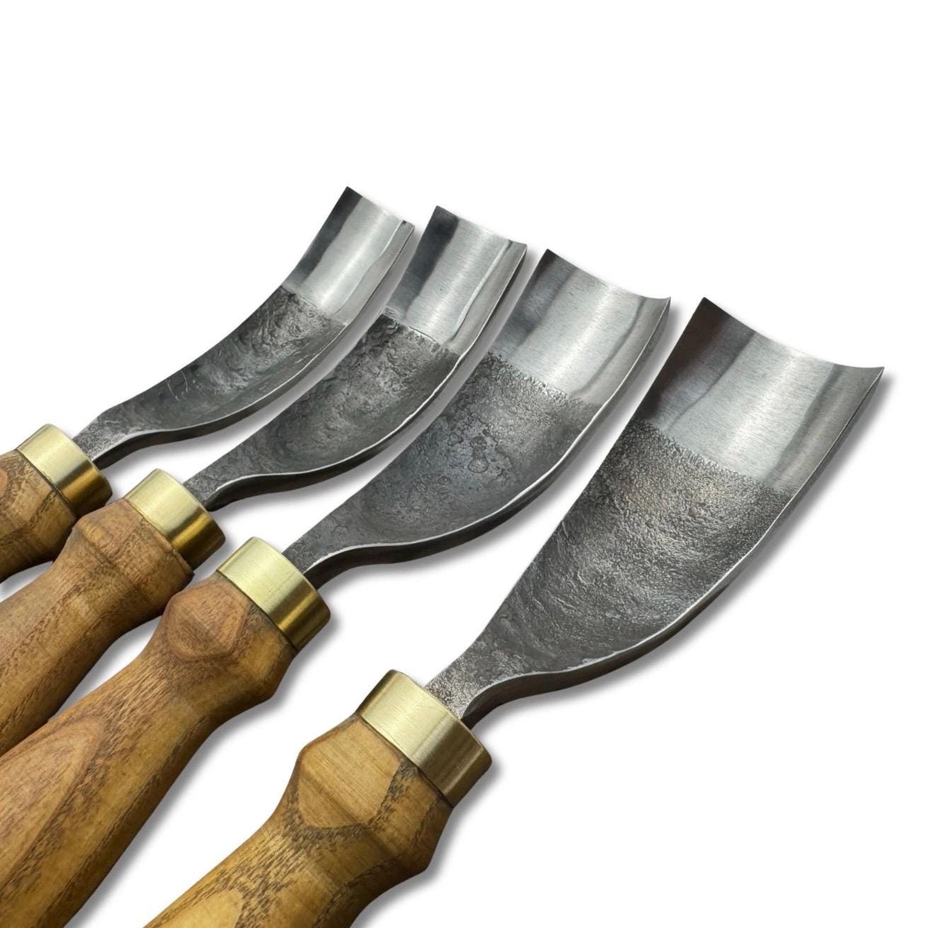 Hand Forged Spoon Carving Gouge Set: Woodworking Chisels with Leather Roll