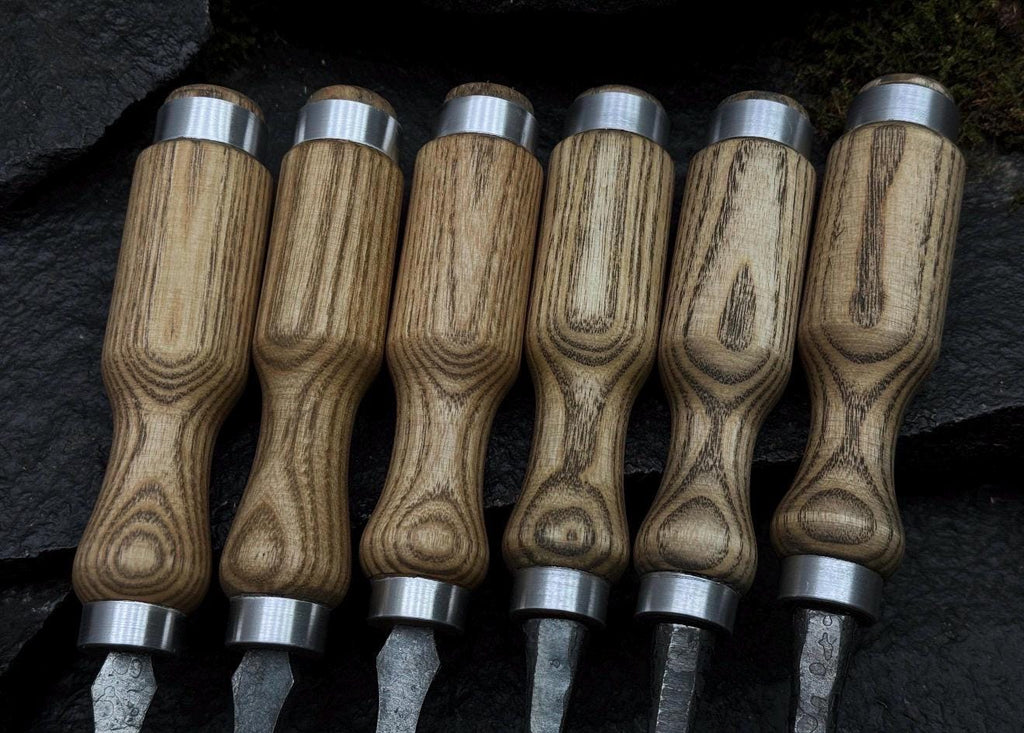 Hand-Forged 52100 Steel Chisel Set | Wood Carving Gouges & Leather Roll