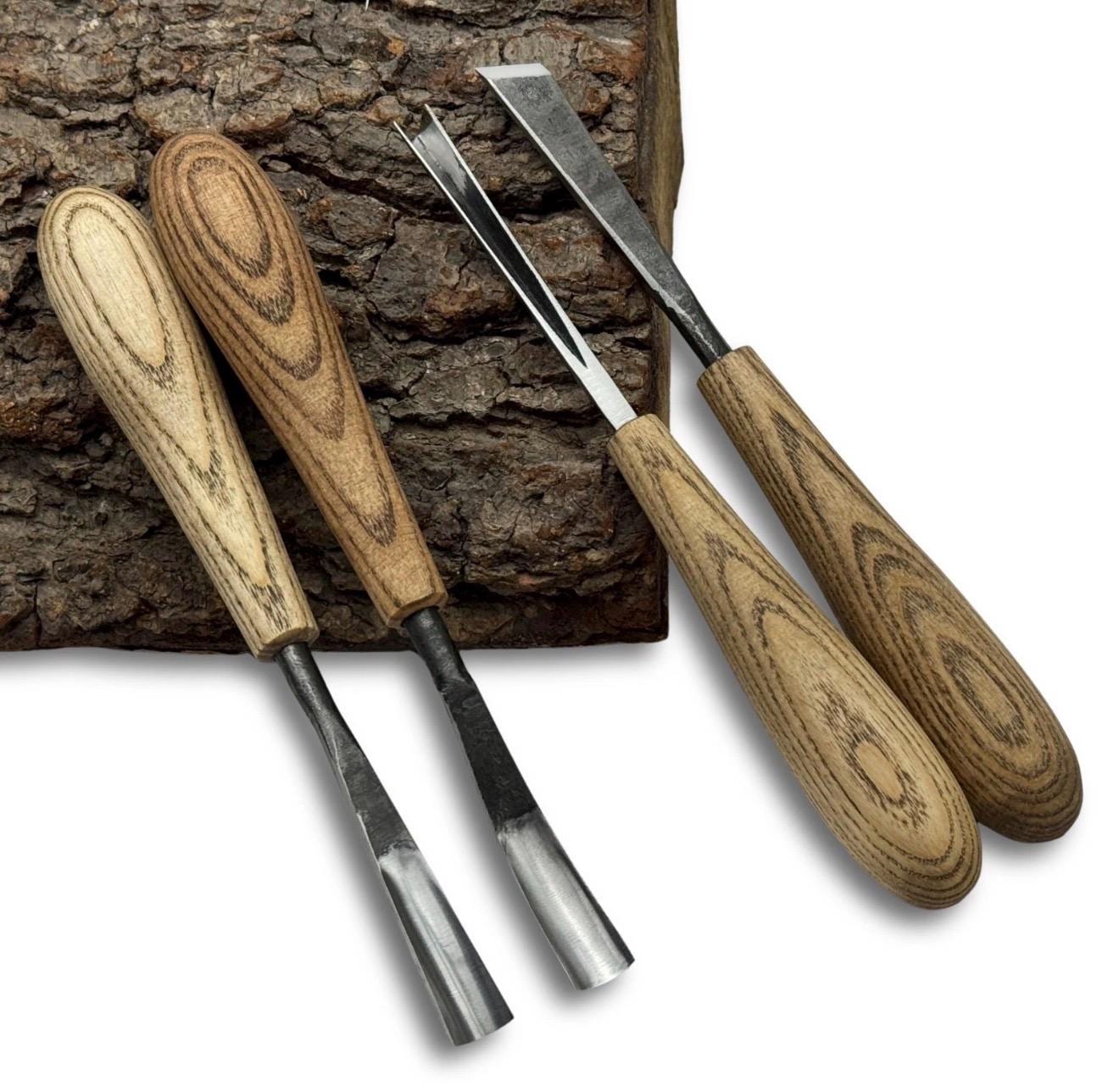Hand Forged Wood Carving Chisel Set: Flat & Curved Gouges