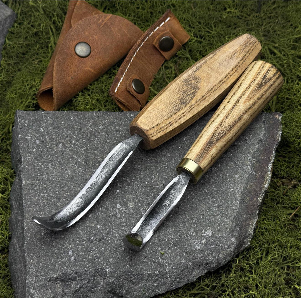 Hand Forged Hook Knife Set: Carbon Steel Spoon, Bowl & Cup Carving