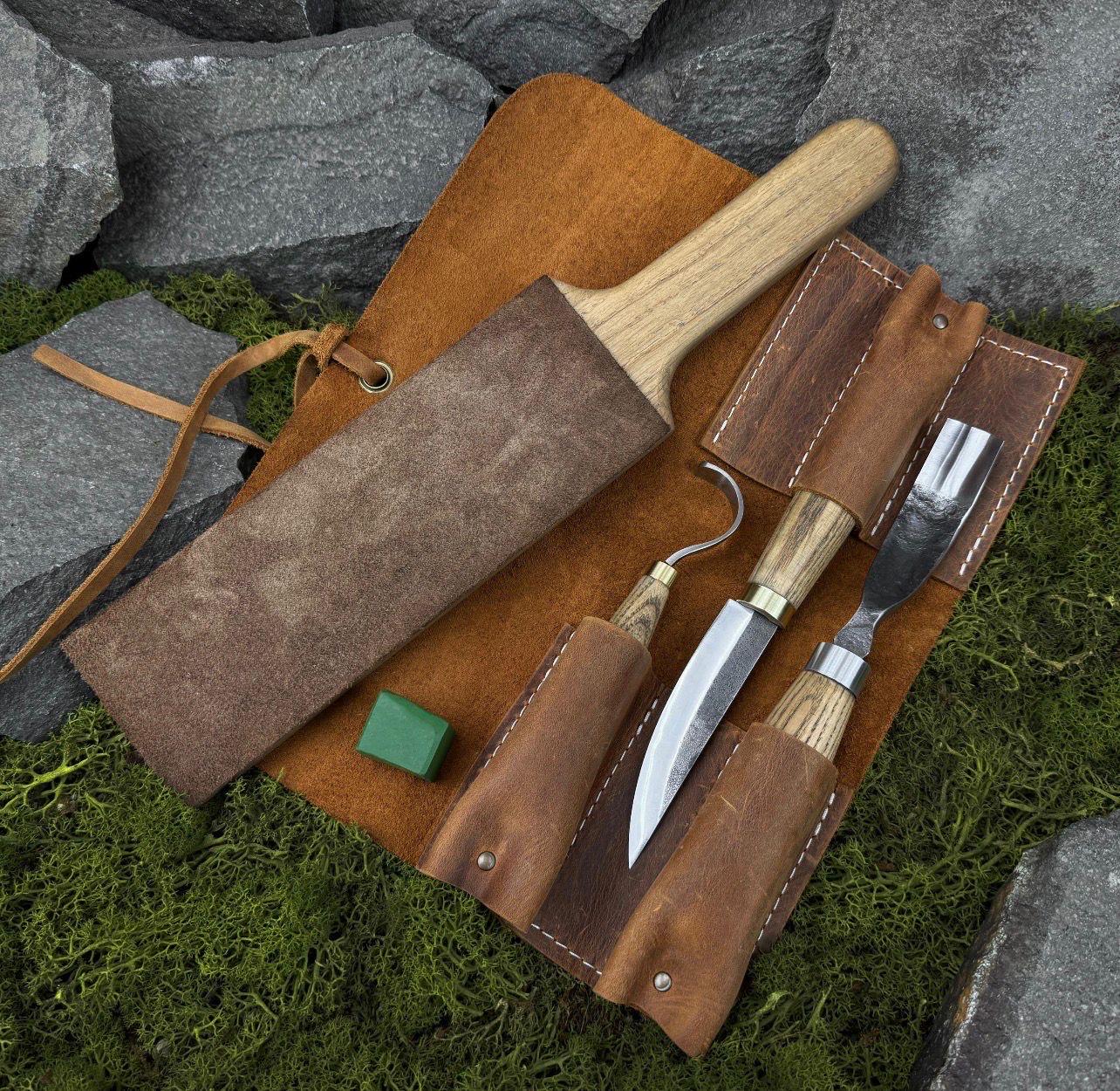 5-Piece Wood Carving Kit with Leather Roll