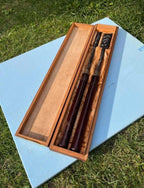 Japanese Flat Chisel Set Crane Engraving 20cm Blade with Wooden Case