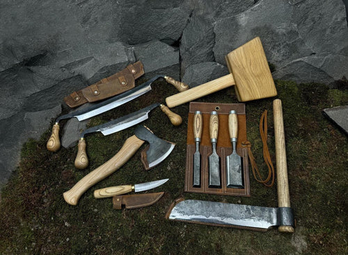 10 pieces pack Artisan Wood Carving Set – Axe, Mallet, Chisels  Knives for Spoon & Bowl Making