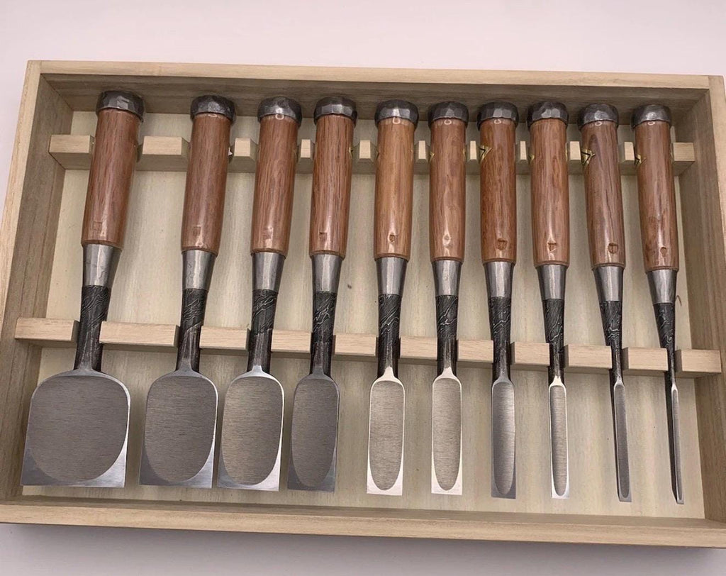 Tasai Mokume Oire Nomi Bench Chisel Set Of 10 - Boxed - Unused Japanese Tools