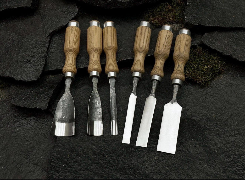 Hand-Forged 52100 Steel Chisel Set | Wood Carving Gouges & Leather Roll