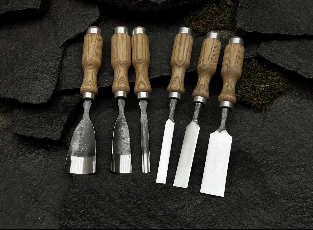 Hand-Forged 52100 Steel Chisel Set | Wood Carving Gouges & Leather Roll