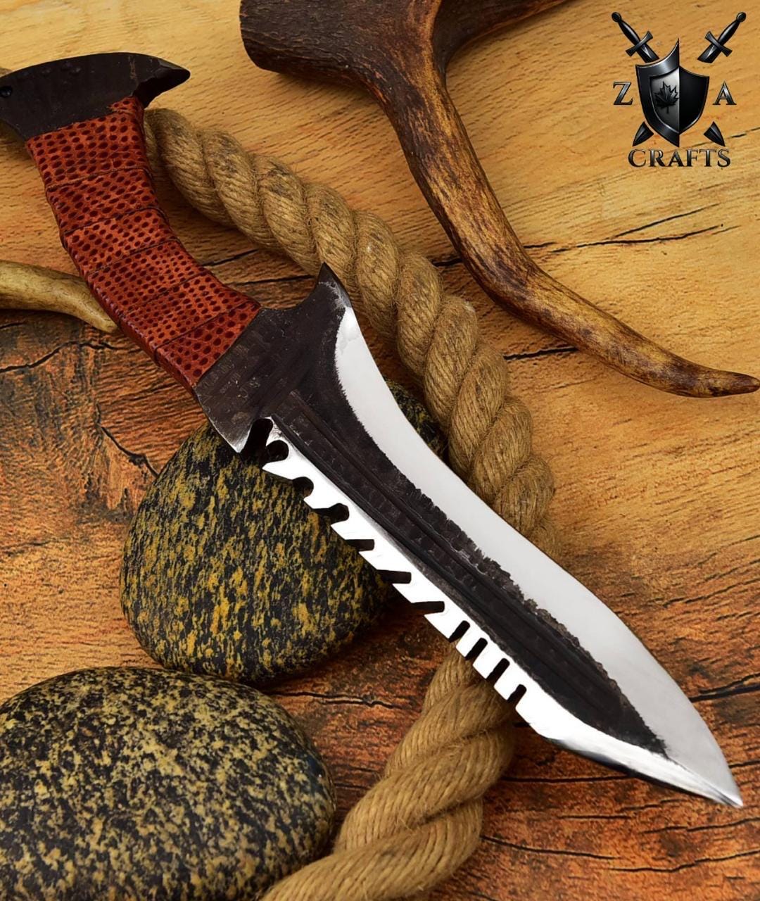 Hand-Forged Carbon Steel Bowie Knife: Custom Hunting Blade & Leather Sheath