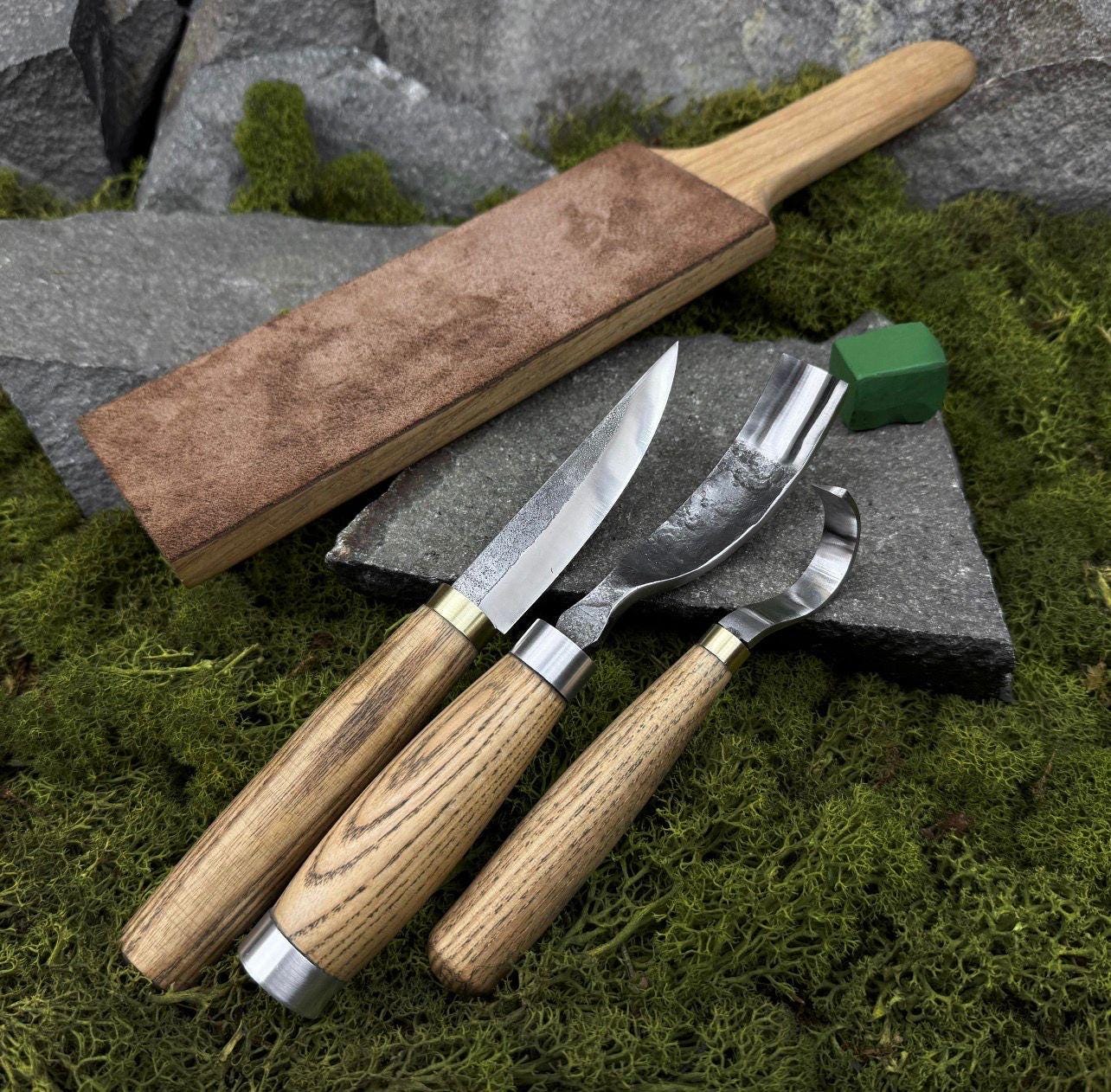 5-Piece Wood Carving Kit with Leather Roll