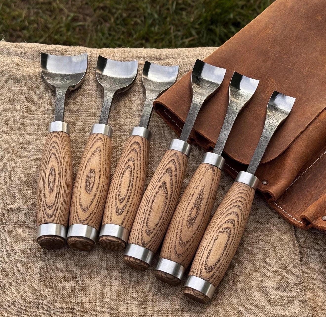 Professional Woodworking Tool Hand-Forged Spoon Carving Gouge Set – 52100 Steel, Ash Handles