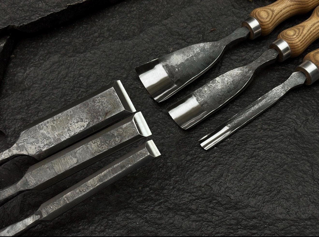 Hand-Forged 52100 Steel Chisel Set | Wood Carving Gouges & Leather Roll
