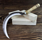 Hand-Forged Carbon Steel Sickle | Rustic Harvesting Knife with Leather Sheath