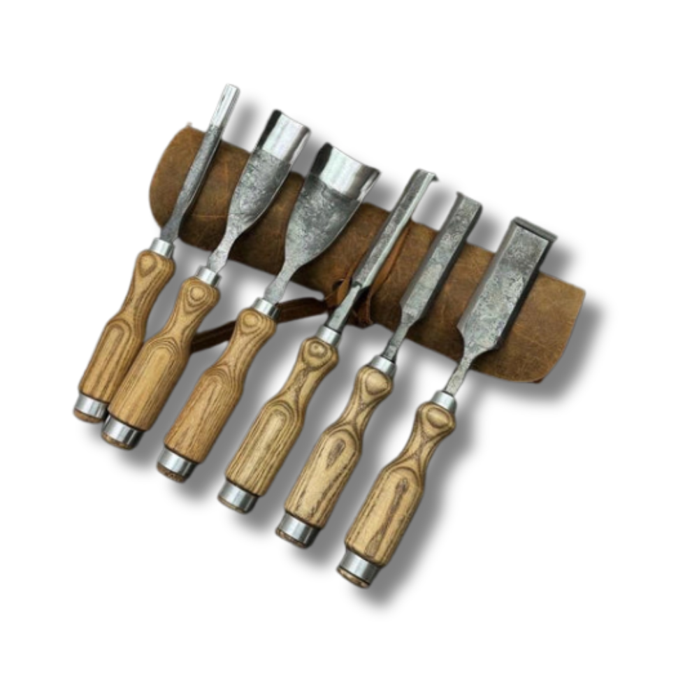 Hand-Forged 52100 Steel Chisel Set | Wood Carving Gouges & Leather Roll