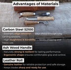 Hand-Forged Spoon Carving Knife Set: Carbon Steel, Ash Handles, Leather Sheath