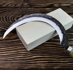 Hand-Forged Carbon Steel Sickle | Rustic Harvesting Knife with Leather Sheath