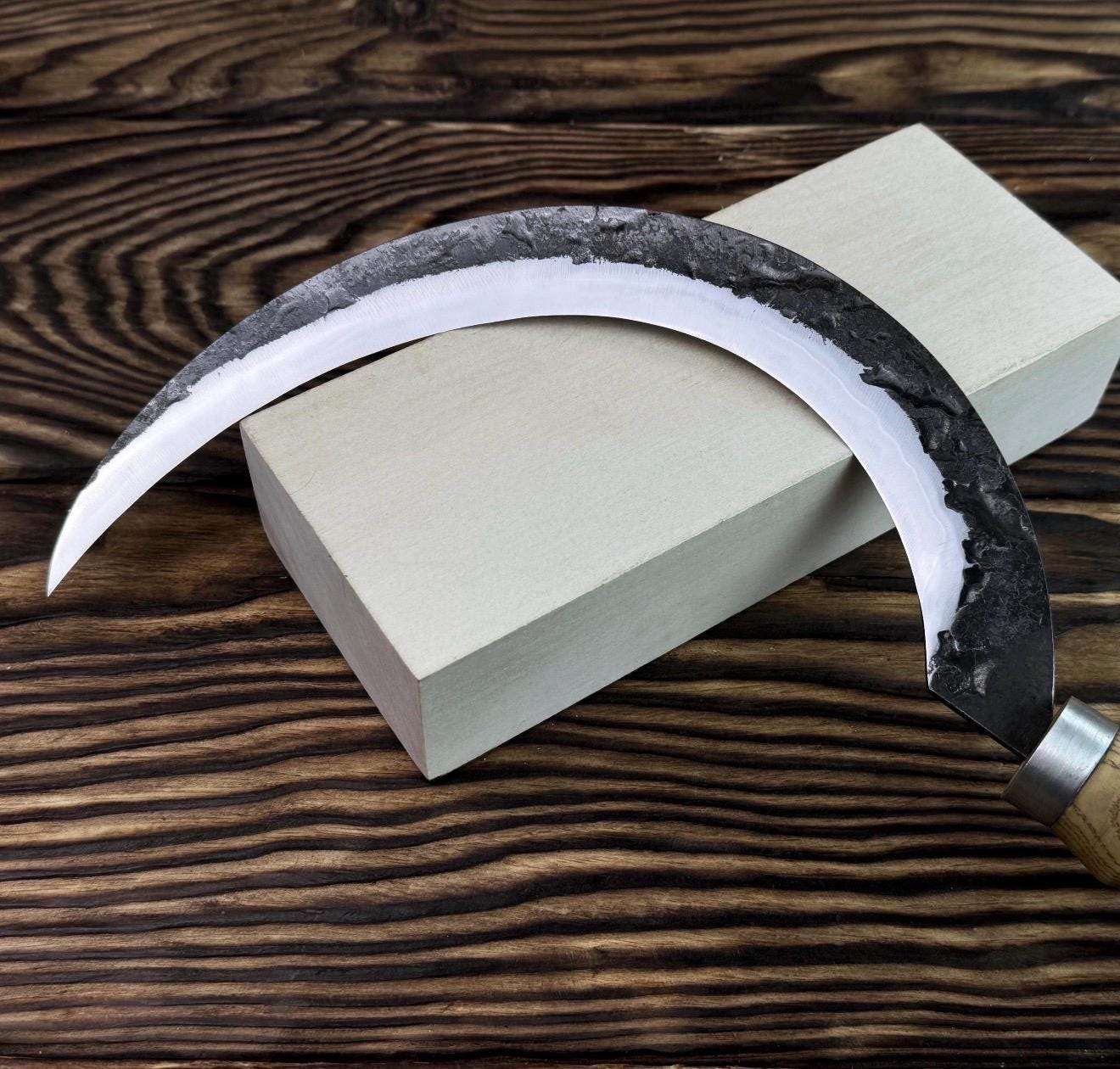 Hand-Forged Carbon Steel Sickle | Rustic Harvesting Knife with Leather Sheath