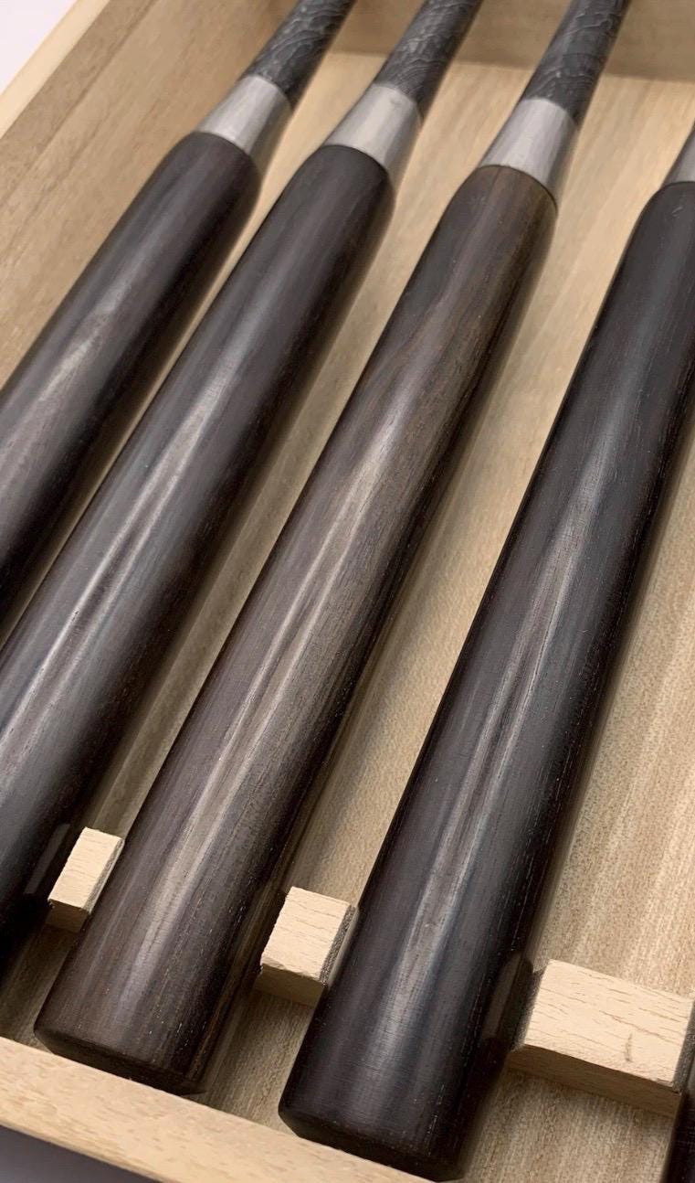 Tasai Mokume Damascus Paring Chisel Set 2” To 1/2” - Japanese Chisels - Unused
