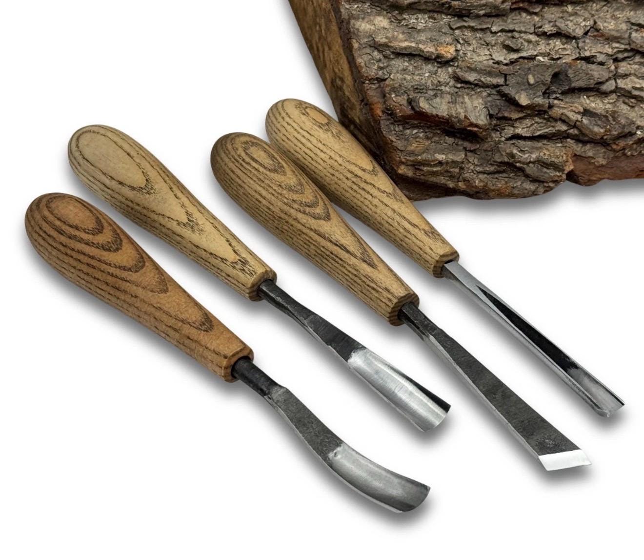 Hand Forged Wood Carving Chisel Set: Flat & Curved Gouges