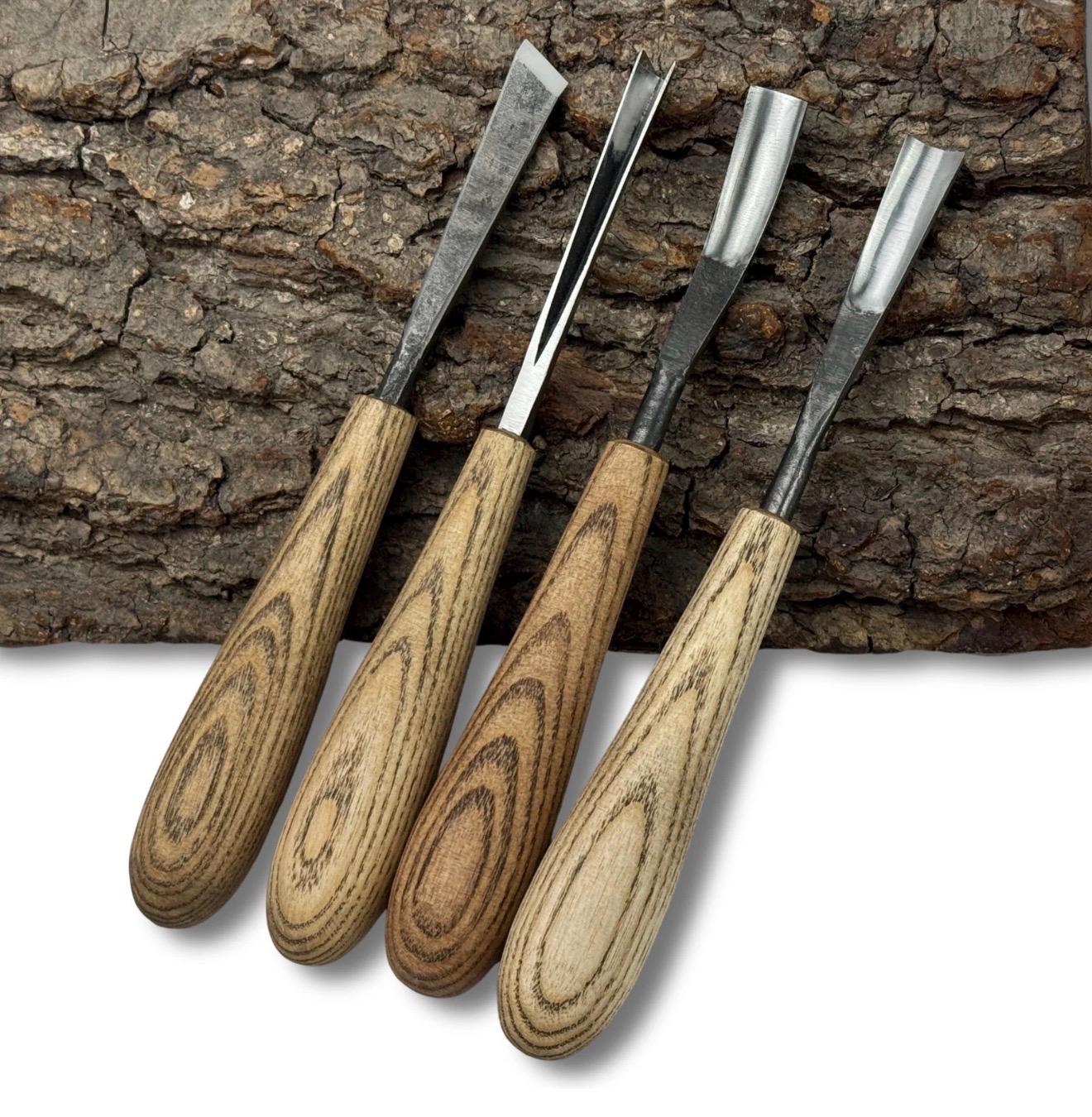 Hand Forged Wood Carving Chisel Set: Flat & Curved Gouges