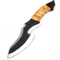 Hand-Forged Carbon Steel Bowie Knife: Brown Zigzag Handle, Leather Sheath