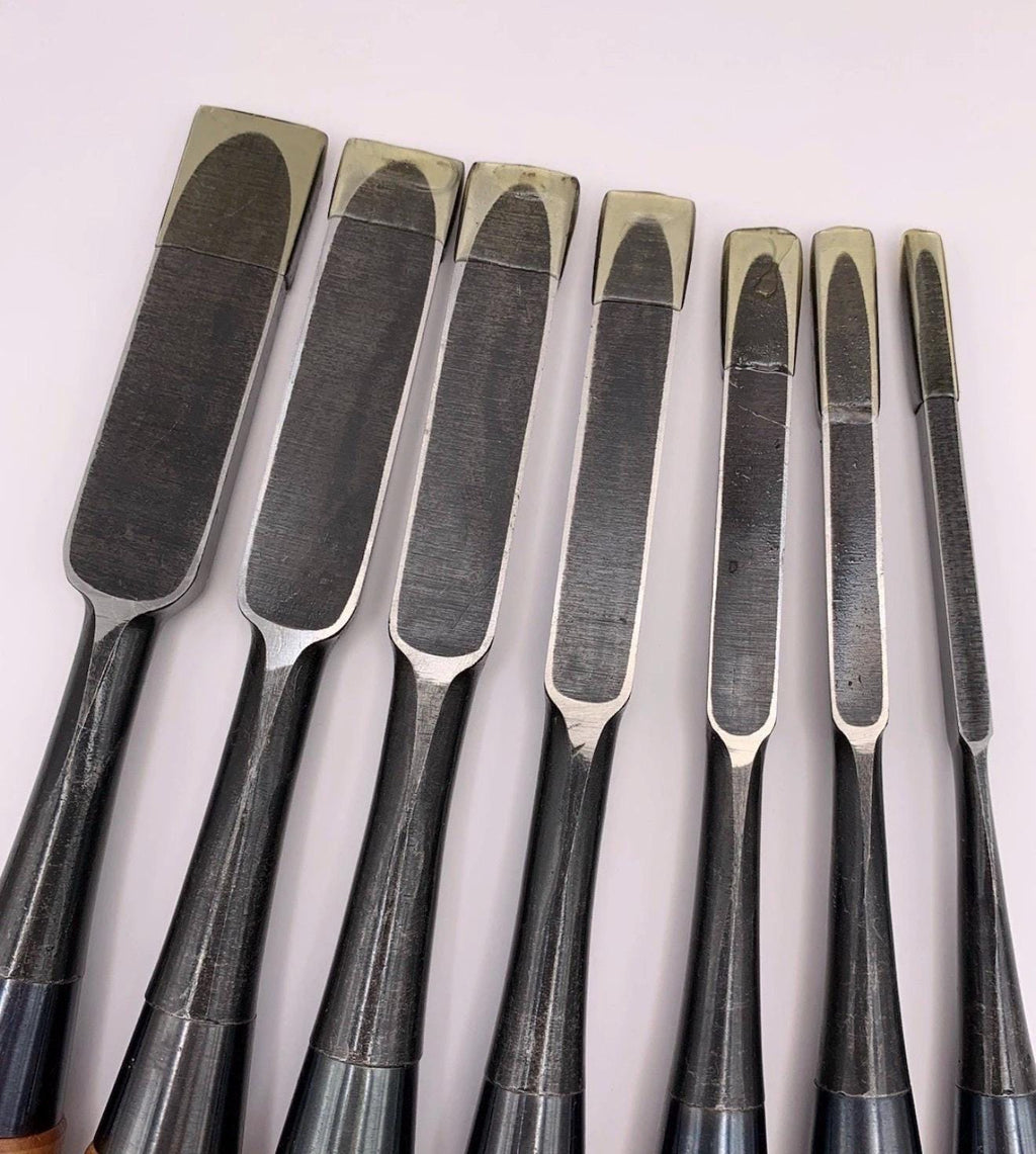 Set Of 7 Rare Koshimitsu Firmer Nomi Japanese Chisels - Unused
