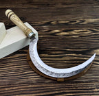 Hand-Forged Carbon Steel Sickle | Rustic Harvesting Knife with Leather Sheath