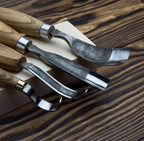Hand-Forged Spoon Carving Set 4 Piece Carbon Steel Tools with Ash Handles & Leather Roll