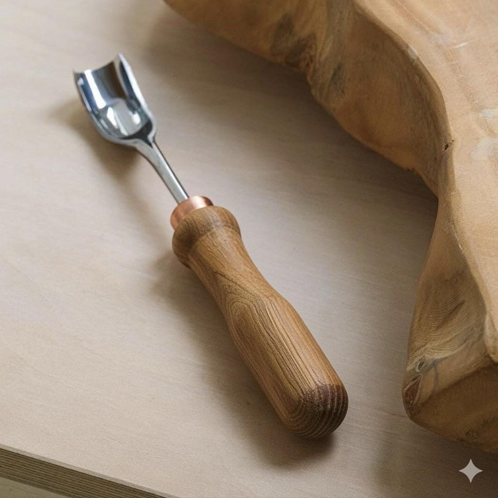 Hand Forged Spoon Carving Gouge: Short Bent Wood Chisel