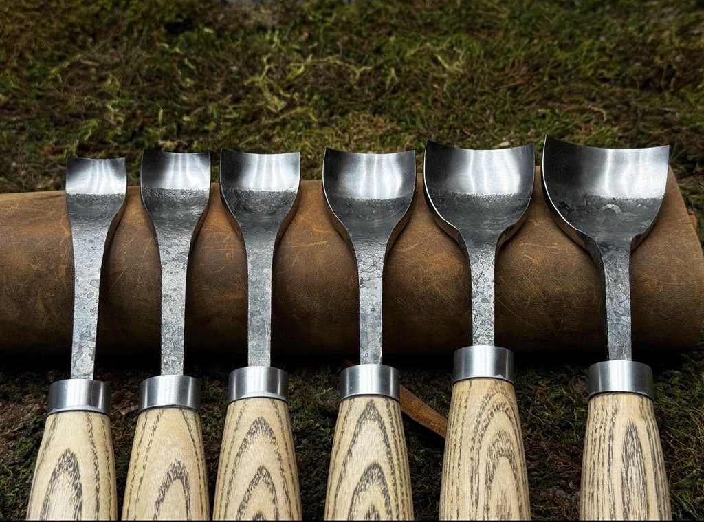 Hand-Forged Wood Carving Gouge Set | Whittling and Spoon Carving, Leather Roll