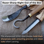 Hand-Forged Spoon Carving Knife Set: Carbon Steel, Ash Handles, Leather Sheath