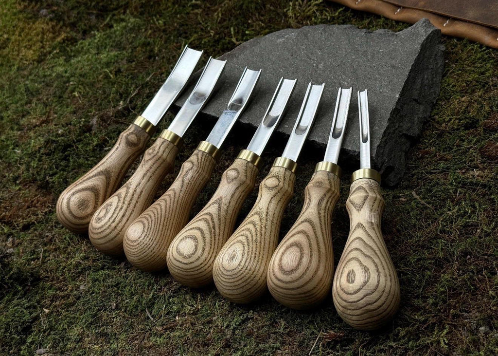 Professional Woodworking Tool Hand-Forged Leather Skiving Knife Set: 52100 Carbon Steel, French Edge, Leather Case
