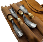 Hand Forged Spoon Carving Gouge Set: Woodworking Chisels with Leather Roll