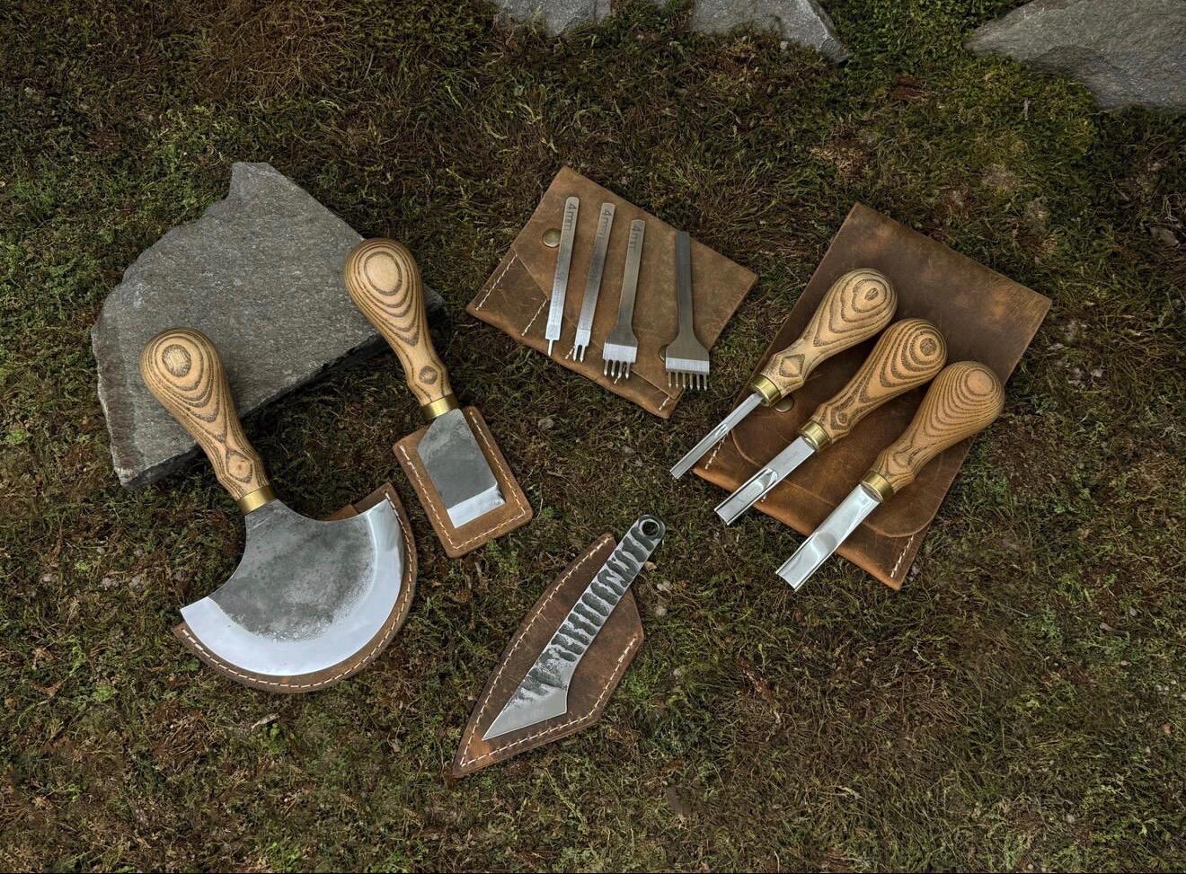 Professional Leatherworking Tool Kit – Cutting Knife, Beveler, Stitching Chisels & Accessories