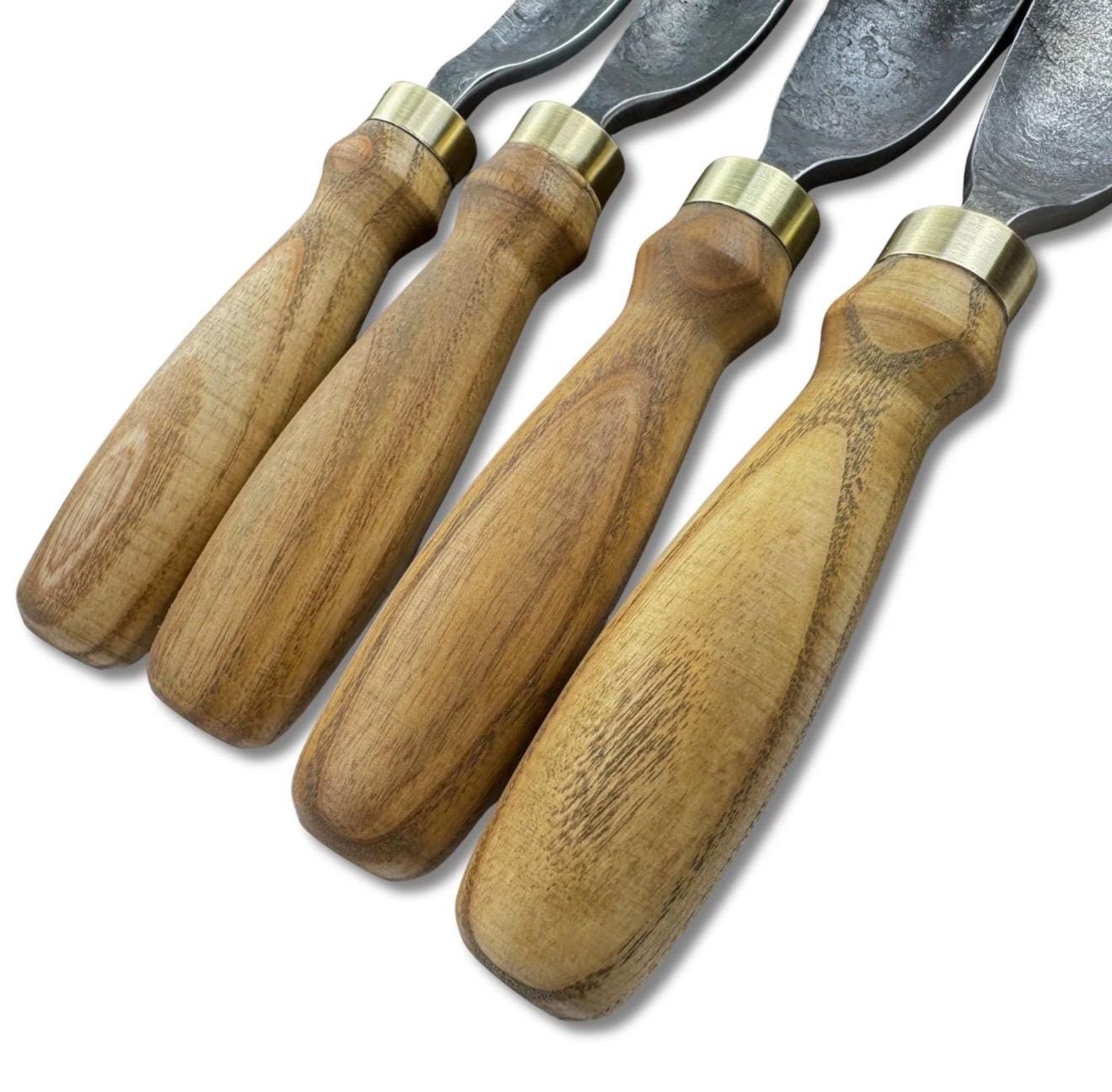 Hand Forged Spoon Carving Gouge Set: Woodworking Chisels with Leather Roll