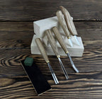 Wood Carving Tools Set with Leather Roll – 5 pcs Handmade Knives & Chisels