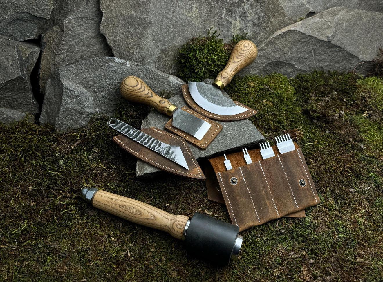 Leather Craft Tool Set – Half Moon Knife, Beveler & Stitching Chisels