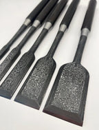 Tasai Mokume Damascus Paring Chisel Set 2” To 1/2” - Japanese Chisels - Unused