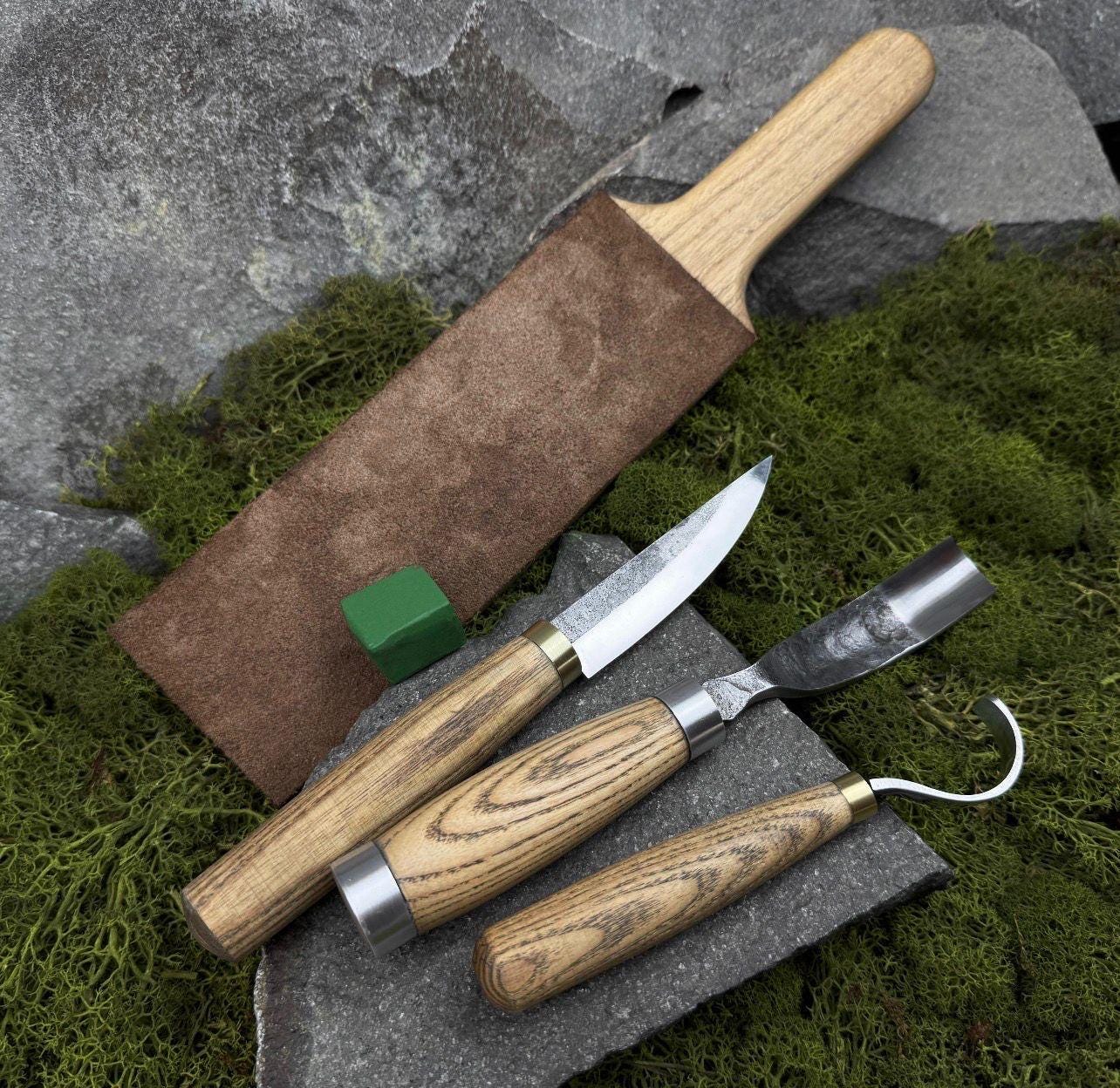 5-Piece Wood Carving Kit with Leather Roll