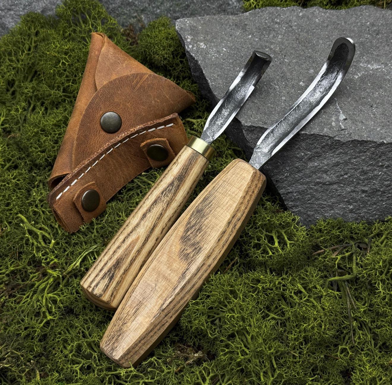 Hand Forged Hook Knife Set: Carbon Steel Spoon, Bowl & Cup Carving